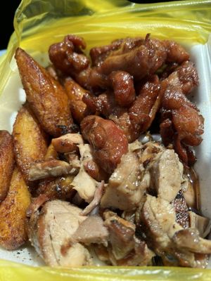 Bourbon chicken (2 meats) and fried plaintain