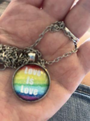 The necklace that is so offensive and "against the church's values" that I was no longer allowed to serve at the food closet