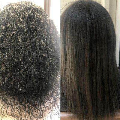 Keratin Hair Straightening Treatment. Before and After