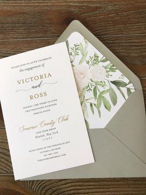 Thermography Wedding Invitations with Floral Liner