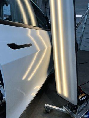 2021 Tesla Model 3 body line door ding (After) Perfection!!