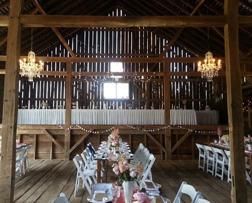 Inside of the barn looking up towards the stage.