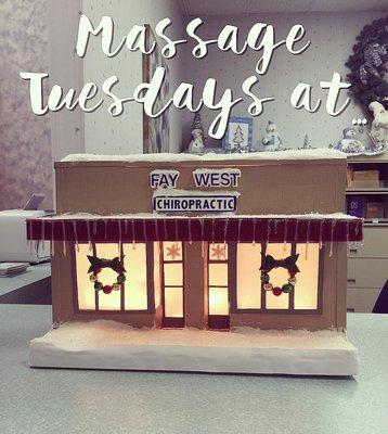 Our certified massage therapist is at our office on Tuesdays. Call to schedule a 30/ 60 minute massage with Chrissy!