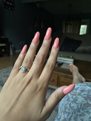 My nails before I went in for my appointment to SOAK off my acrylic and get a gel manicure