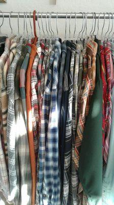 Men's plaid and dress shirts.