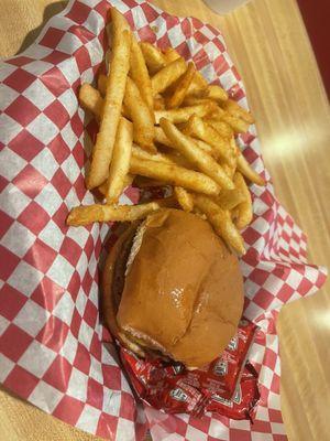 Plain cheeseburger and fries