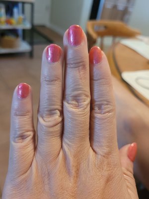 My gel manicure I had to settled into after they cvut my nails too short!!