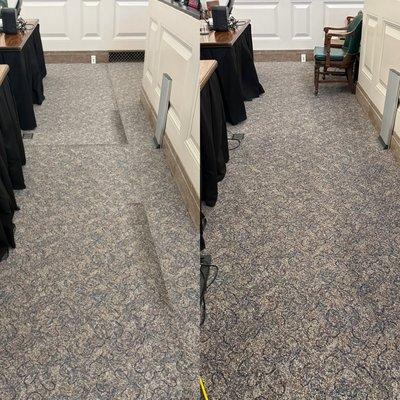 Before and after adhesive removal and carpet cleaning for a local courthouse