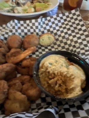 This is my dinner fried shrimp , hush puppies n grits   Was unviable the flavor