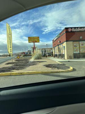 Restaurant front along roadway.