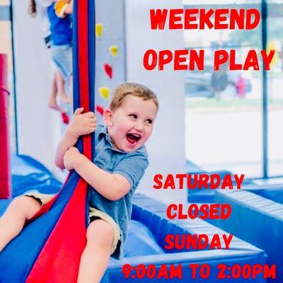 Happy Weekend All! 
Open play hours, Saturday - Closed,
Sunday - 9:00am to 2:00pm.