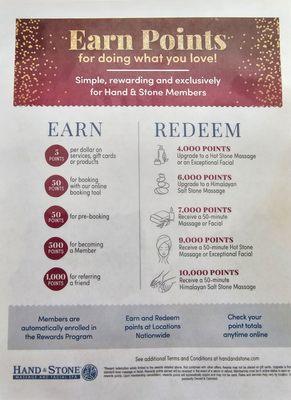 How to earn and redeem points - a reward system exclusively for Hand & Stone lifetime members