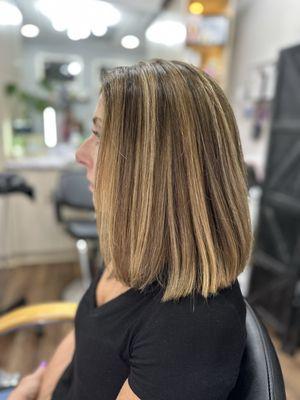 Root touch up with highlights and a short bob haircut! Best in town!