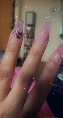 Coffin shape, light pink powder, simple nail design