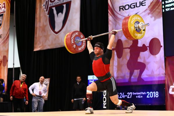 James Corsitto makes a heavy jerk at the Nationals.