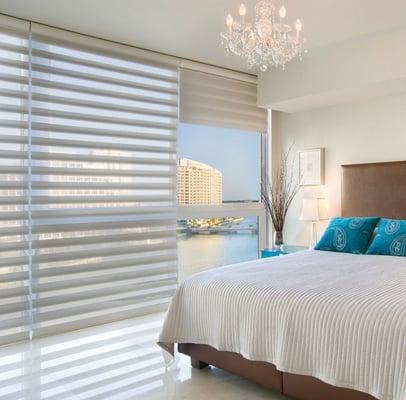 Pirouette® shadings feature soft fabric vanes attached to a sheer backing that appear to be floating, drawing natural light into your home.