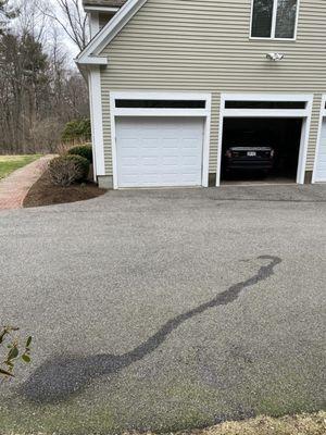 Urine stream from technician peeing on my driveway.