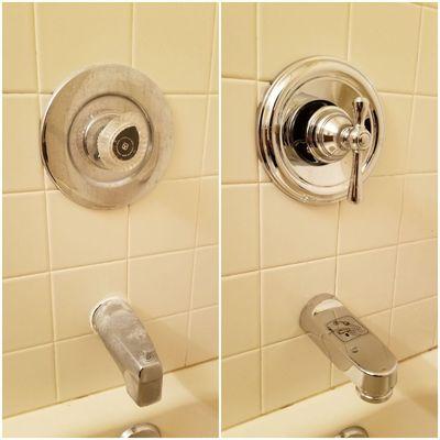 Give your old moen shower trim a modern look no need to cut tile or sheetrock