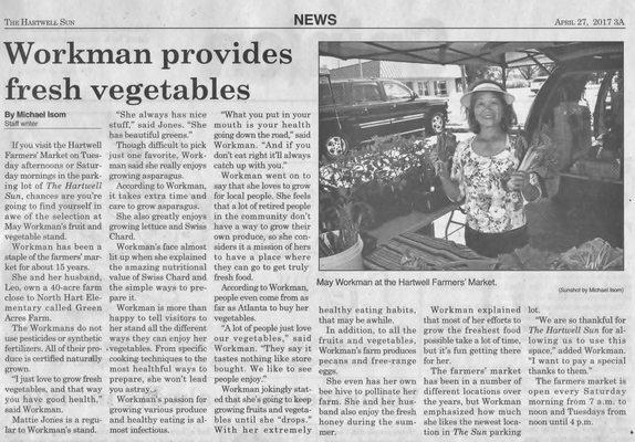 May Workman was spotlighted in the local Hartwell Newspaper.