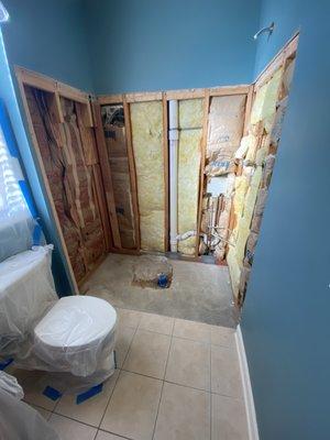 This is what it looks like when you tear out a shower stall