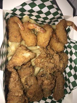 Catfish nuggets and shrimp with fries