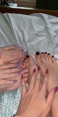 Full set acrylics and pedicures