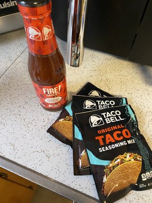 Tbell seasoning and Fire hot sauce