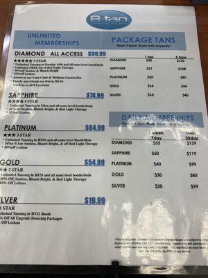 Package menu prices