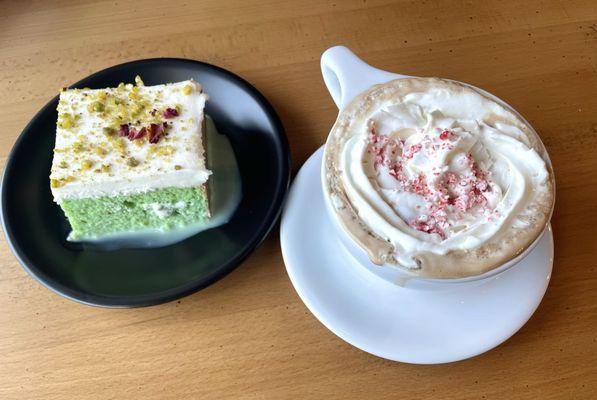 Pistachio Milk Cake & Peppermint Mocha Latte