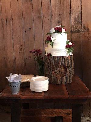 Wedding cake  for reception at Bilbrey Farms