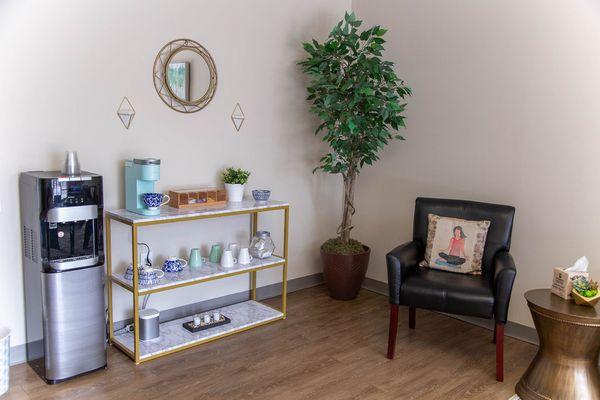 Our reception area offers coffee, tea, and water as you wait.