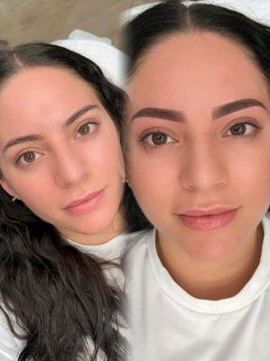 Before and after ombre powder brows procedure