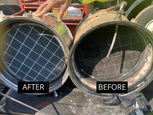 DPF Before and after ECS' proprietary cleaning process