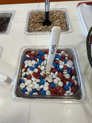 M&M toppings decked out in red, white, and blue for Fourth of July