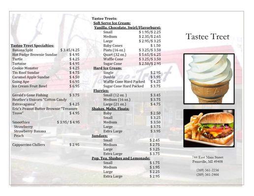 Tastee Treet 2019 menu