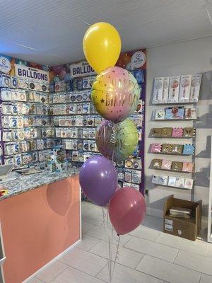 Assortment of Balloon Options and Greeting Cards