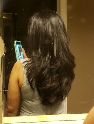 My hair after 5in was cut off with layers. Very happy.