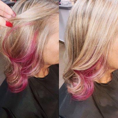 Highlights with a nice peek a boo pink.