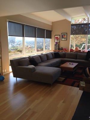 Roller shades in family room.