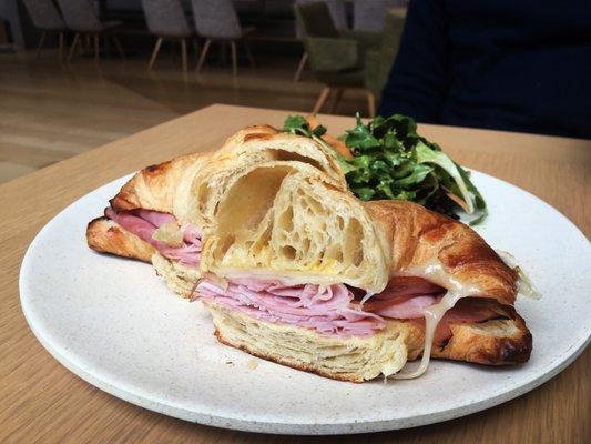 Honey Mustard + ham + cheese special croissant. With salad on the side.