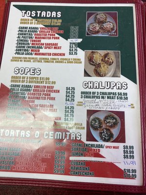 Tostadas/sopes/chalupas/tortas