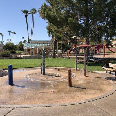 This park is nice, good shade for the play area. Giving it a 4 cause the splash pad needs to be maintained. Some sprinklers not working.