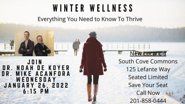 Join Us Wednesday January 26, 2022 at 6:15 PM we give you the tools to Thrive during these winter months!!! Call now 201-858-0444