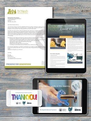 Wagnalls Memorial Covid-19 mitigation program included an informational website landing page, social media, and community event material.