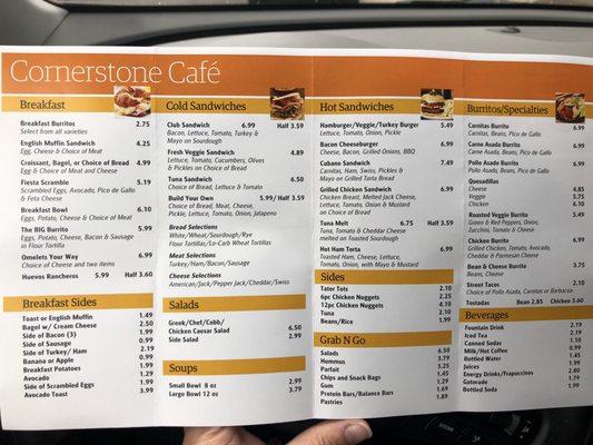 Menu as of Jun 2019