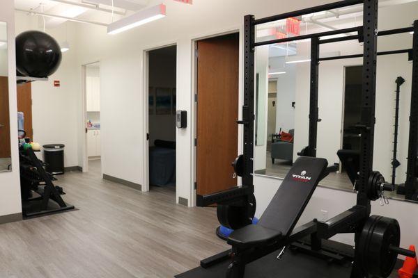 Our office has a fully-equipt gym to facilitate treatments and ensure proper form for rehabilitative exercises.