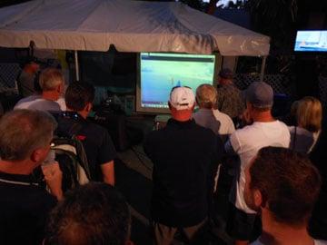 Our 120" screen and InFocus LP860 3500 lumen video projector in use at Quantum Race Wk 2015 in Key West FL to show race footage.