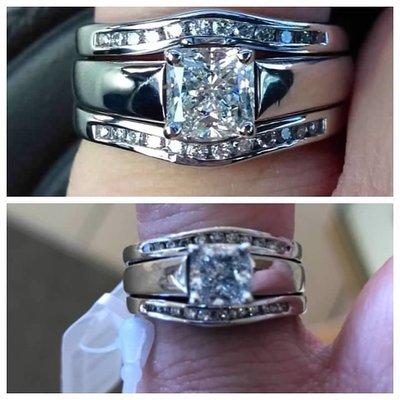 Top is my ring before it went into the repair shop and the bottom is what was returned to me.