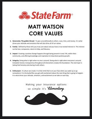 Matt Watson - State Farm Agency Core Values