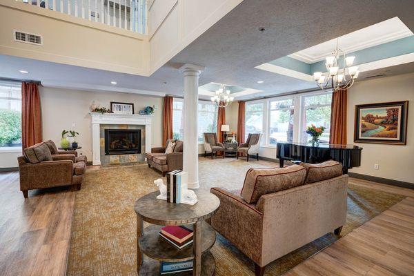 South Hill Village | Independent Living, Assisted Living & Memory Care | Spokane, WA | Piano parlor with fireplace